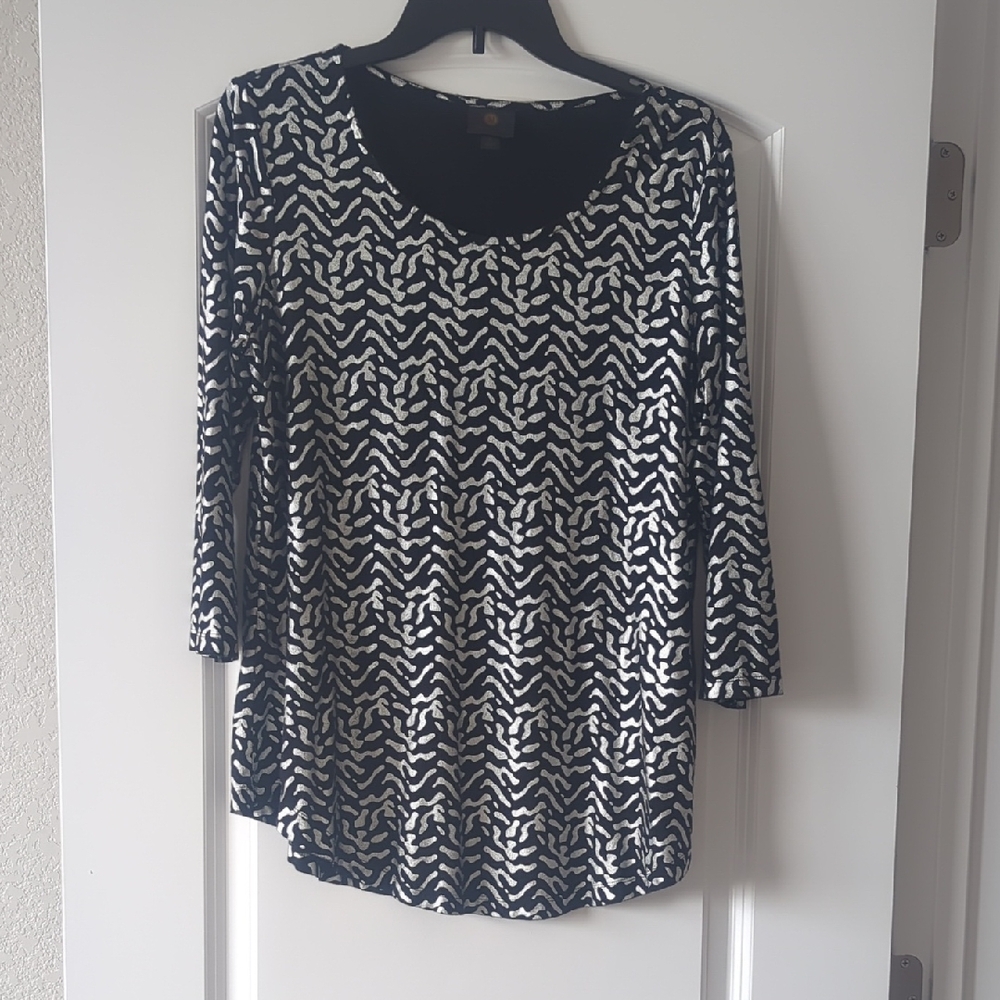 JM Collection Black Top with Subtle Metallic Accent. Small